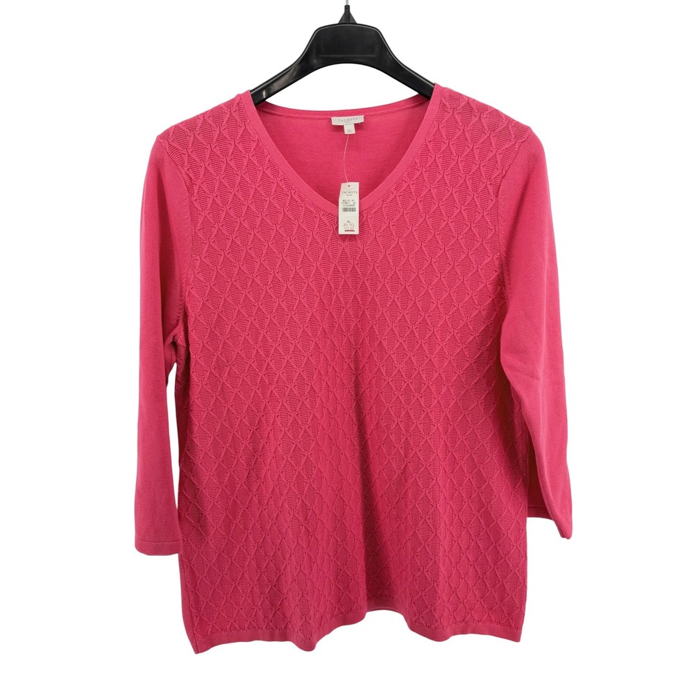 NEW Talbots Outlet Summer Sweater Women XL Pink Diamond Textured Knit 100%Cotton